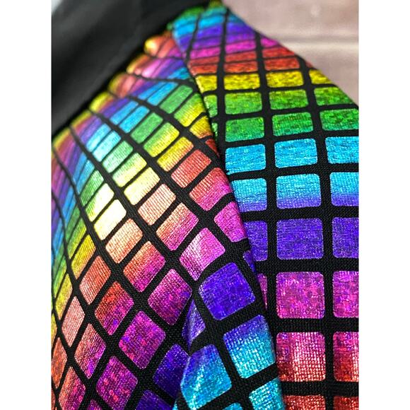 Men's Metalic Disco Rainbow Short Sleeve Button Shirt 2XL  27x30 - Picture 6 of 8